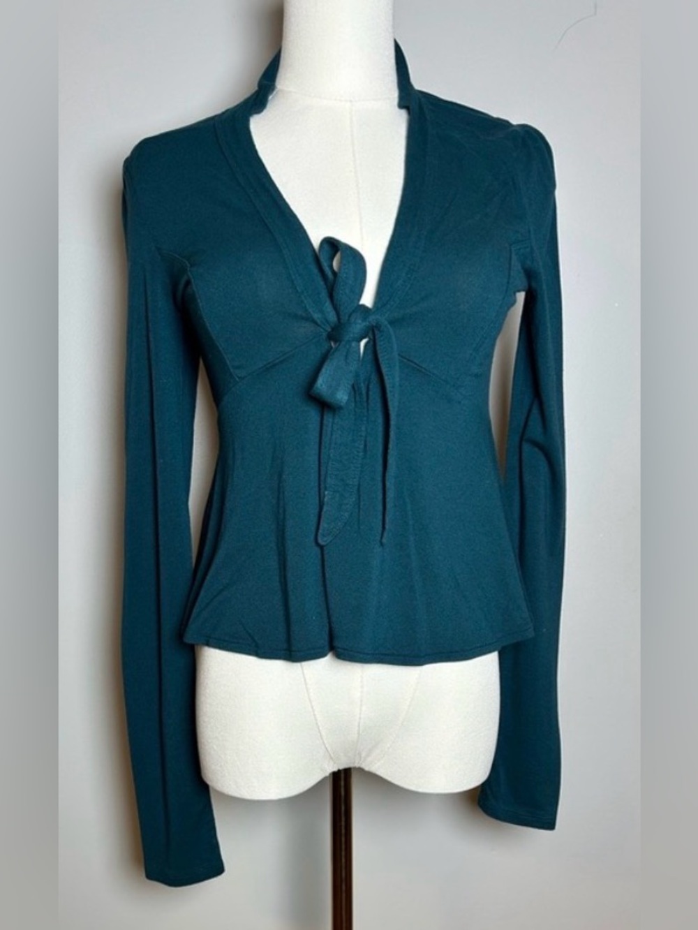 Free People Teal Tie-Front long sleeve peplum top size small